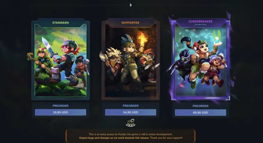Ediciones disponibles de Hytale: Standard, Supporter y Cursebreaker. Aún no hay fecha de lanzamiento confirmada.