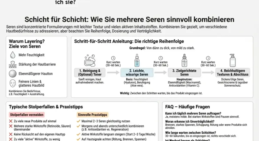 So können Sie mehrere Seren sinnvoll kombinieren: Von dünn zu dick, von mild zu stark. Layering für strahlende Haut.