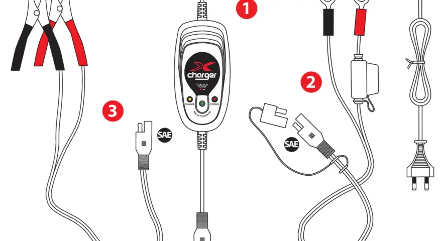 Caricabatteria moto 12v con pinze, cavo SAE e spina. Indicazioni per il tempo di ricarica batteria moto 12v.