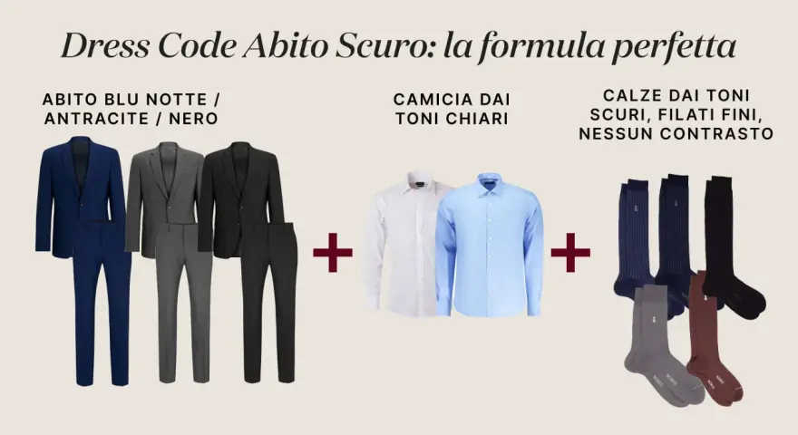 Abito scuro, camicie chiare e calze scure: la formula perfetta per distinguere il formale dall'informale.