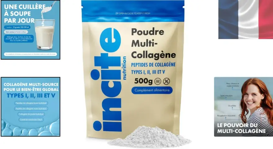 Poudre multi-collagène pour une peau éclatante, des cheveux et des ongles forts. Le collagène est essentiel pour le bien-être global.