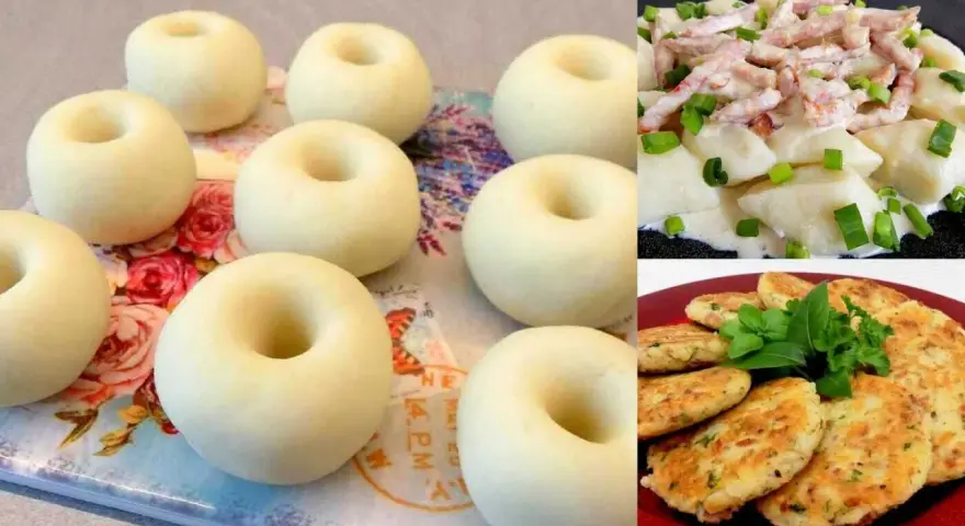 Tani obiad za 10 zł: kluski śląskie z boczkiem, placki ziemniaczane i pączki z ciasta drożdżowego.