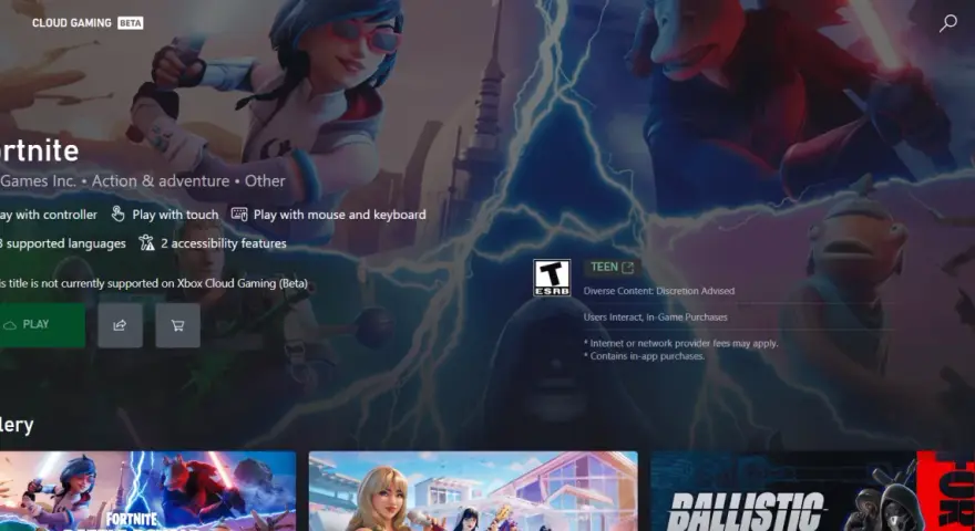 Fortnite na Xbox Cloud Gaming (Beta) - gra akcji i przygody. Uwaga: tytuł nie jest obecnie wspierany.