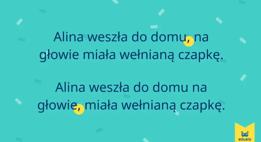Alina weszła do domu, na głowie miała wełnianą czapkę. Wobec tego przecinek jest kluczowy dla znaczenia zdania.