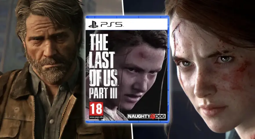 Joel y Ellie, con el logo de The Last of Us Parte III.
