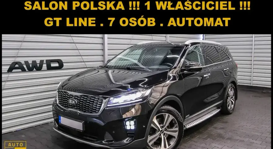 Czarny Kia Sorento GT Line, 7-osobowy automat z polskiego salonu. Sprawdź atrakcyjną kia sorento cena!