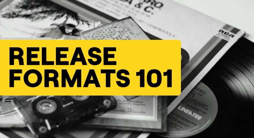 Schallplatten, Kassetten und mehr: Ein Überblick über verschiedene Release-Formate, von Album bis EP.