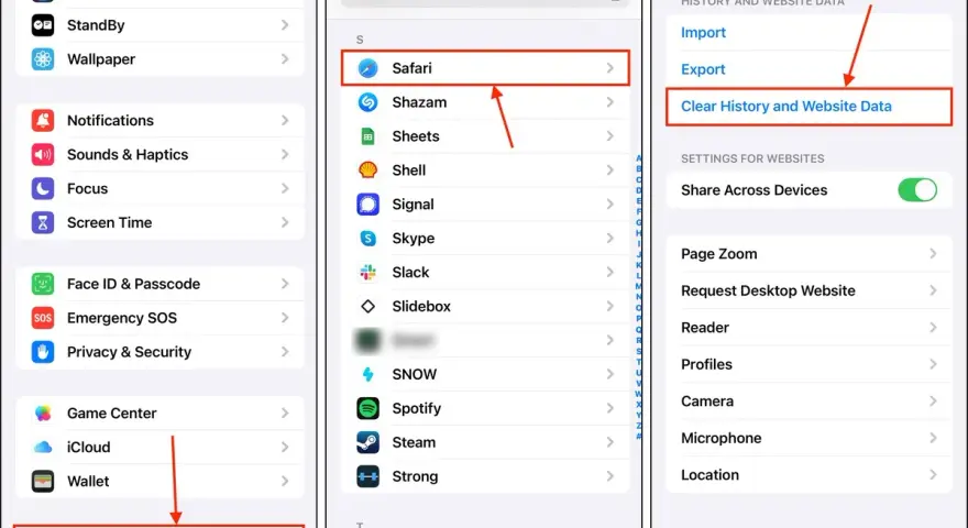 Instruktioner för att rensa safari-historik. Navigera genom inställningar för att rensa safari.