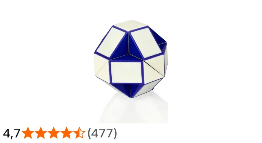 En blåvit rubiks orm i en klotformad formation.