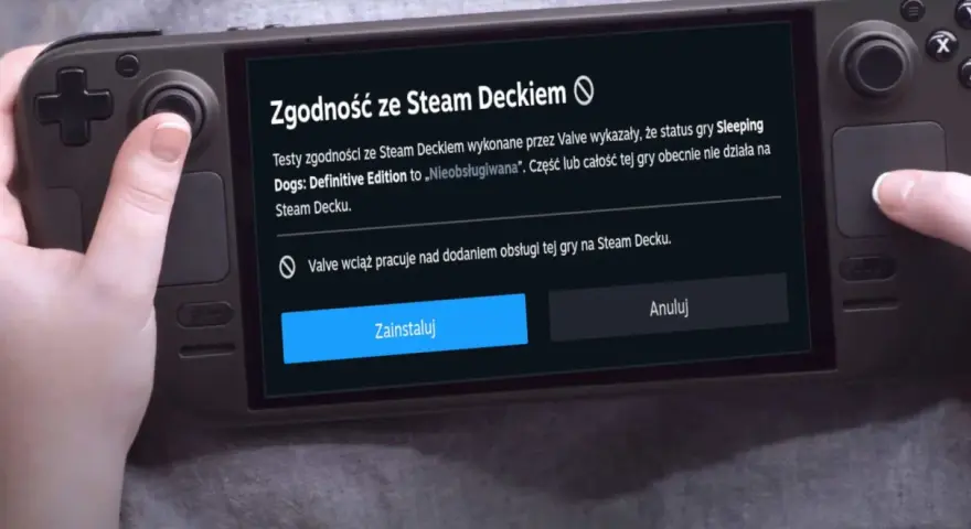 Zgodność gry Sleeping Dogs: Definitive Edition ze Steam Deckiem jest oznaczona jako „Nieobsługiwana”. Valve pracuje nad poprawą tej sytuacji, aby gry działały na Steam Decku.