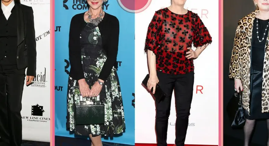 Estilos elegantes para saber como vestir para un cumpleaños: traje negro, vestido floral, top rojo y abrigo de leopardo.