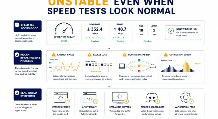 Jitter, czyli wahania opóźnień, to jeden z czynników wpływających na niestabilność internetu, mimo dobrych wyników testów prędkości.