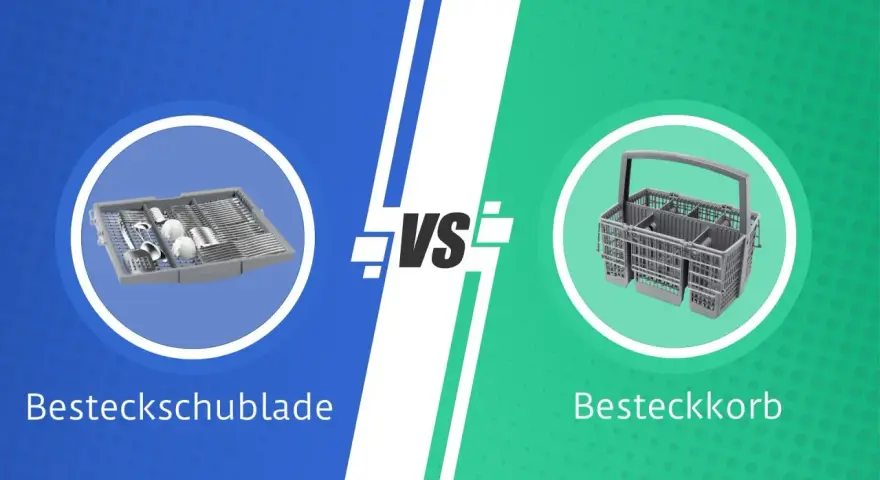 Vergleich: Eine Besteckschublade mit geordnetem Besteck gegen einen flexiblen Besteckkorb.