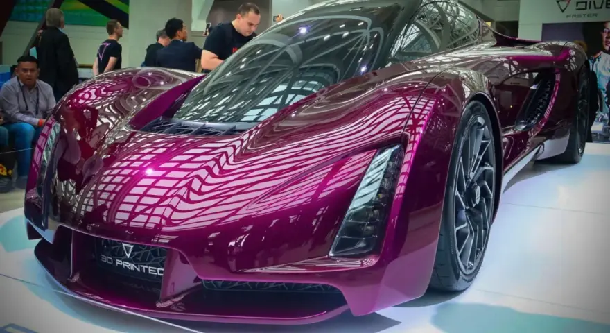 A stunning purple concept car, showcasing the future of automotive 3d printing with its sleek, futuristic design.