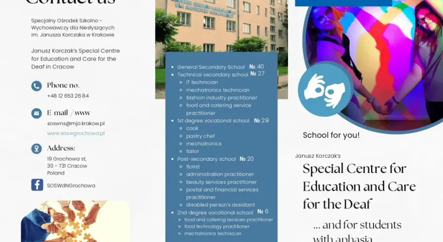Specjalny Ośrodek Szkolno-Wychowawczy w Krakowie oferuje edukację dla dzieci z wadami słuchu i z afazją, zapewniając im wszechstronny rozwój.