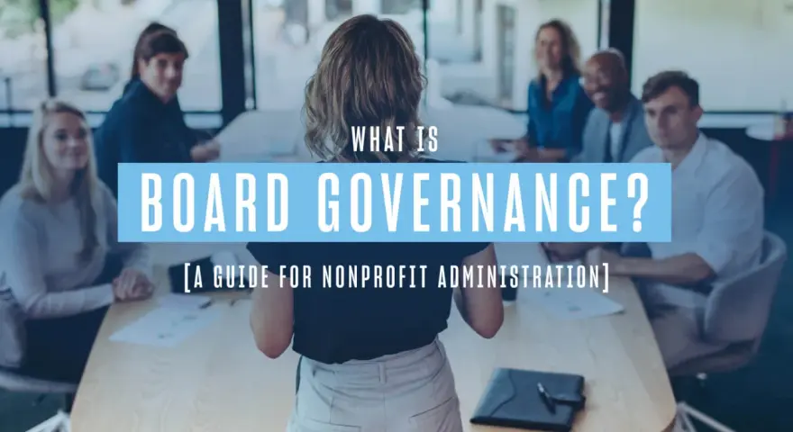 A group discusses board governance, a guide for nonprofit administration, in a meeting.