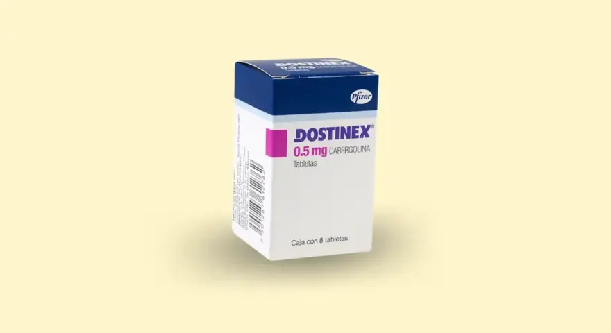 Opakowanie leku Dostinex 0.5 mg, zawierające tabletki na zatrzymanie laktacji.