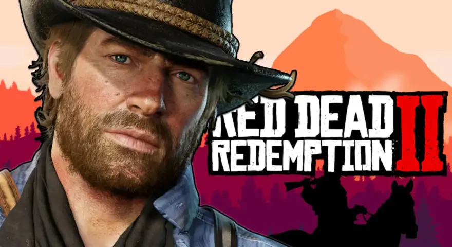 Arthur Morgan, protagonista de Red Dead Redemption 2, con el logo del juego. Opiniones de Red Dead Redemption 2.