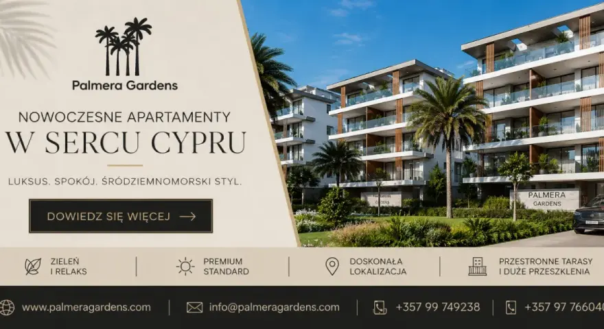 Nowoczesne apartamenty Palmera Gardens w sercu Cypru. Tak, Cypr jest w UE! Luksus, spokój, śródziemnomorski styl.