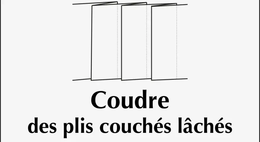 Illustration montrant comment coudre des plis couchés lâches, avec des lignes pointillées indiquant les coutures.