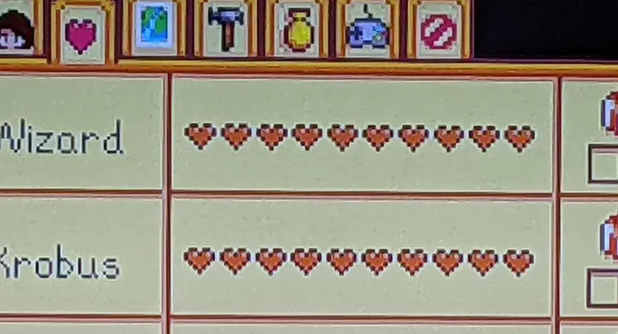 El mago Rasmodius de Stardew Valley tiene 8 corazones de amistad. Krobus tiene 6.