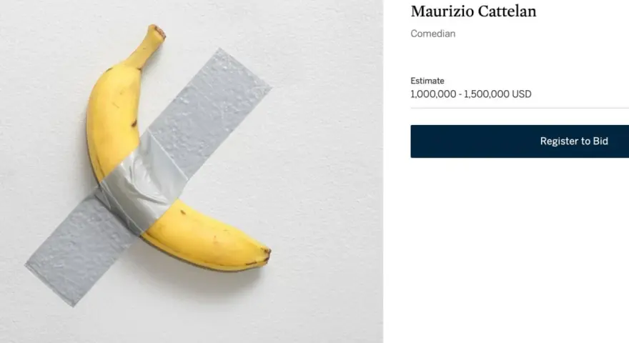 Une banane, œuvre de Maurizio Cattelan, est scotchée au mur. L'art qui fait parler.