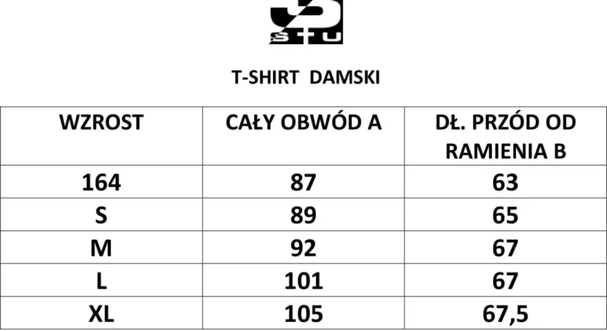 Tabela rozmiarów damskich t-shirtów. Sprawdź, jaki to rozmiar XXL, porównując wzrost i obwód.