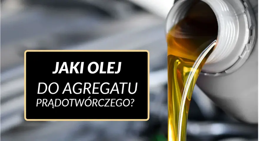 Złoty olej 10w40 leje się z pojemnika, sugerując odpowiedni wybór dla agregatu prądotwórczego.