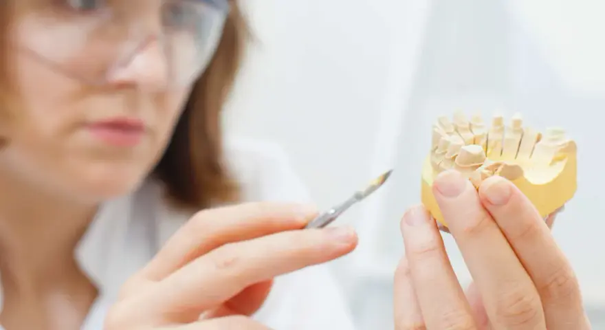 Un odontotecnico cosa fa? Lavora con precisione su un modello di denti, creando protesi e corone perfette.