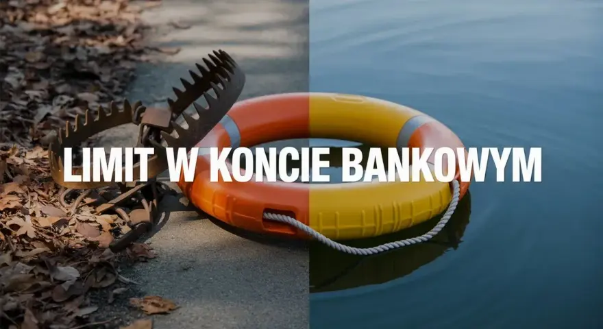 Pułapka na zwierzęta i koło ratunkowe symbolizują pułapki i ratunek związane z **limitem kredytowym na koncie**.