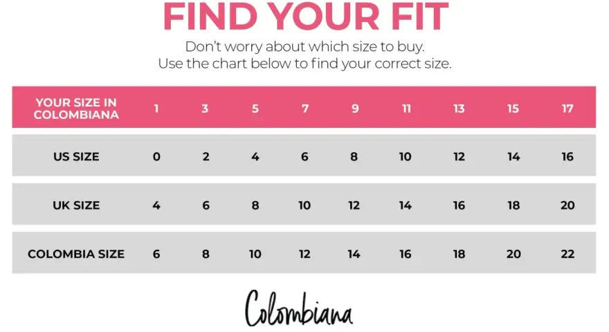 Tabla de tallas: talla 40 de pantalón equivale a talla 16 US, 18 UK y 20 Colombiana.