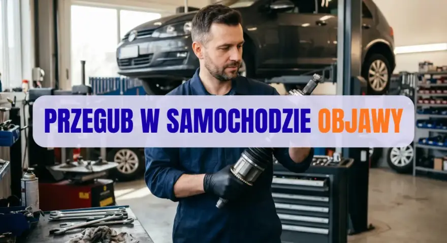 Mechanik pokazuje przegub, element układu napędowego. Zepsuty przegub w samochodzie objawy są często słyszalne podczas jazdy.