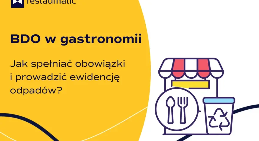 BDO w gastronomii: jak spełniać obowiązki i prowadzić ewidencję odpadów? Ikona restauracji z koszem na śmieci.