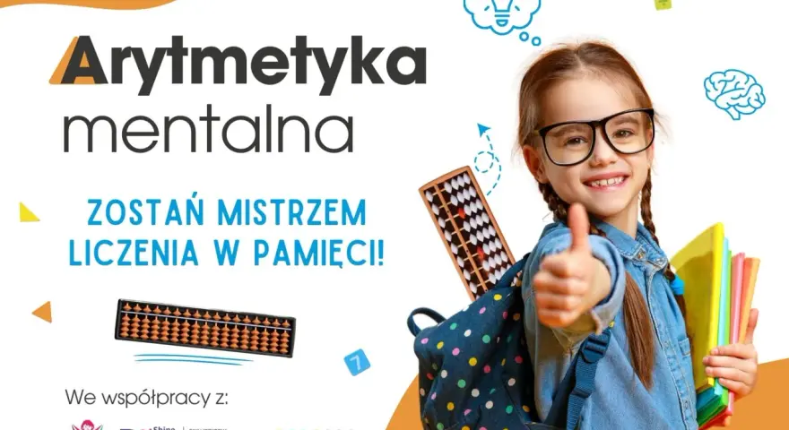 Arytmetyka mentalna to nauka szybkiego liczenia w pamięci. Uśmiechnięta dziewczynka z koralikami i książkami pokazuje, jak to działa.