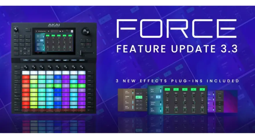 Akai Force z aktualizacją 3.3 i nowymi wtyczkami efektów. Kolorowe pady i ekran dotykowy zapraszają do tworzenia muzyki.