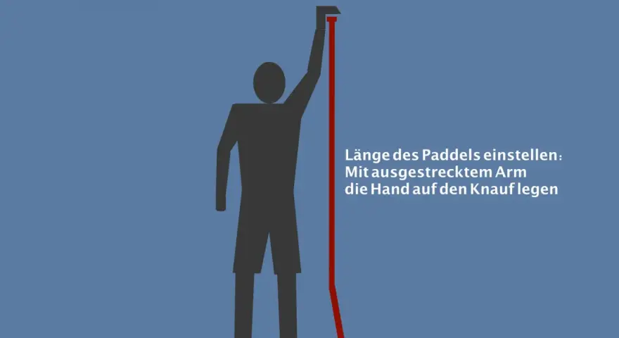 So stellst du die SUP Paddel Länge ein: Mit ausgestrecktem Arm die Hand auf den Knauf legen.