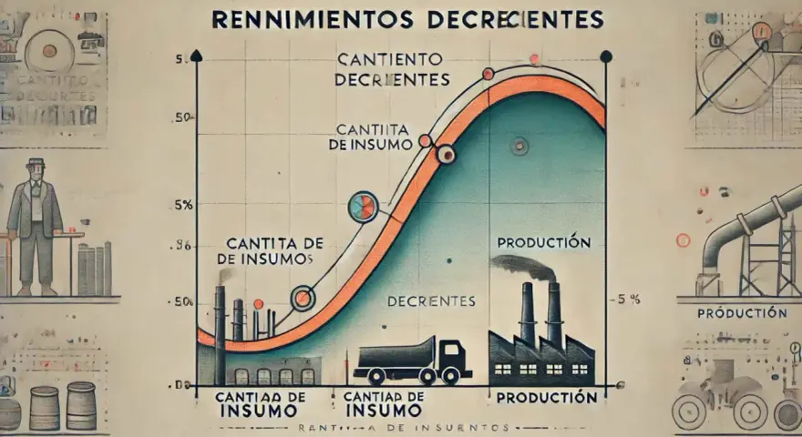 Gráfico ilustra la ley de rendimientos decrecientes: a mayor cantidad de insumo, la producción aumenta, pero a un ritmo menor.