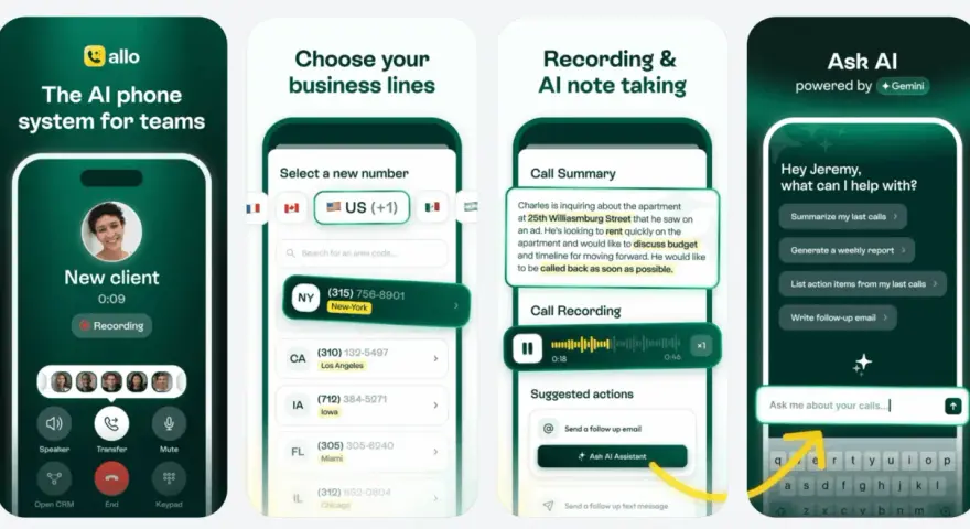 La app allo te ayuda a gestionar llamadas, elegir líneas de negocio y obtener resúmenes de llamadas con IA.