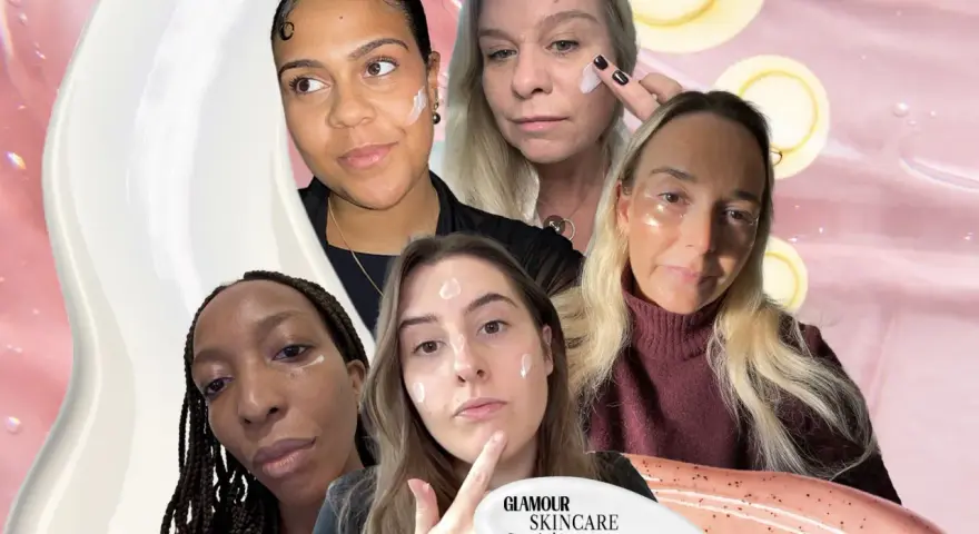 Five women of different ages and ethnicities apply skincare, showcasing that beauty and self-care are timeless.