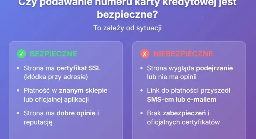 Bezpieczne i niebezpieczne sytuacje przy podawaniu numeru karty. Sprawdź, czy numer karty jest bezpieczny.