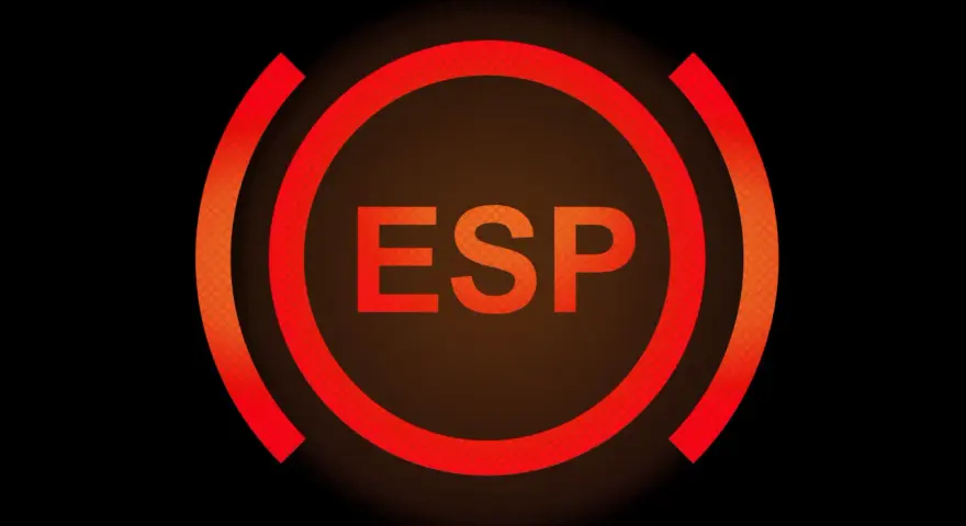 Rote ESP-Warnleuchte im Auto. Sie leuchtet auf, wenn das elektronische Stabilitätsprogramm aktiv ist.