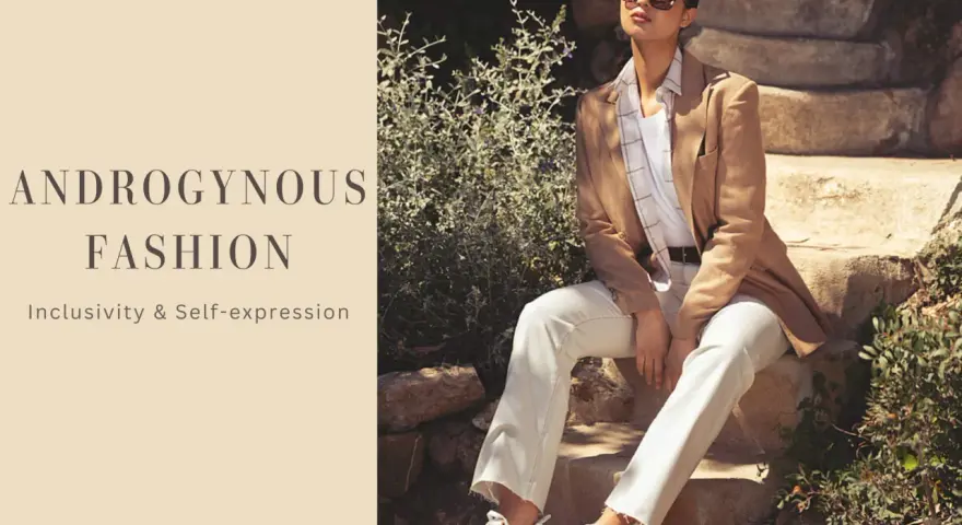 Mujer con estilo andrógino, viste blazer y pantalones blancos, transmitiendo inclusividad y autoexpresión.
