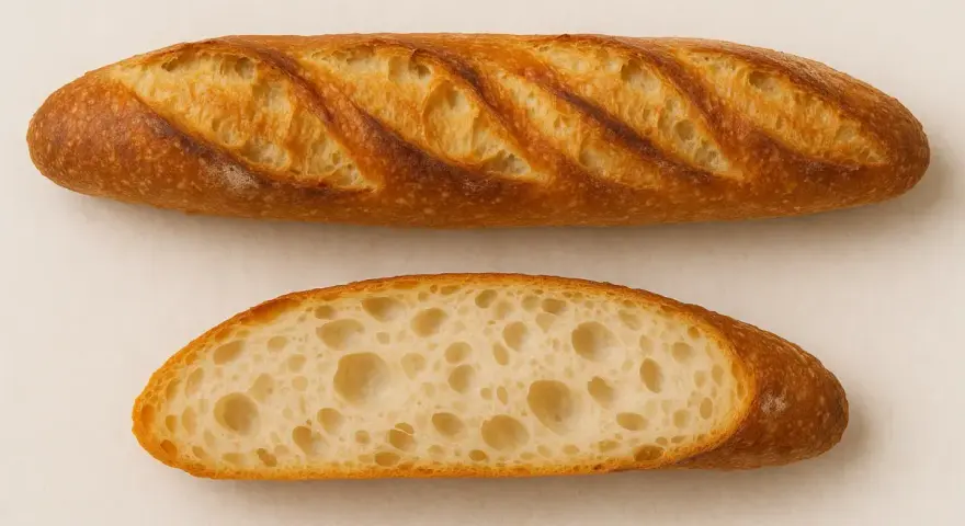Baguette tradition parfaite, mie aérée et croûte dorée. Une recette digne d'un cap boulangerie.