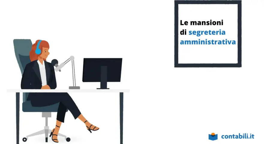 Donna con cuffie e microfono, che illustra i diversi tipi di segreteria amministrativa.