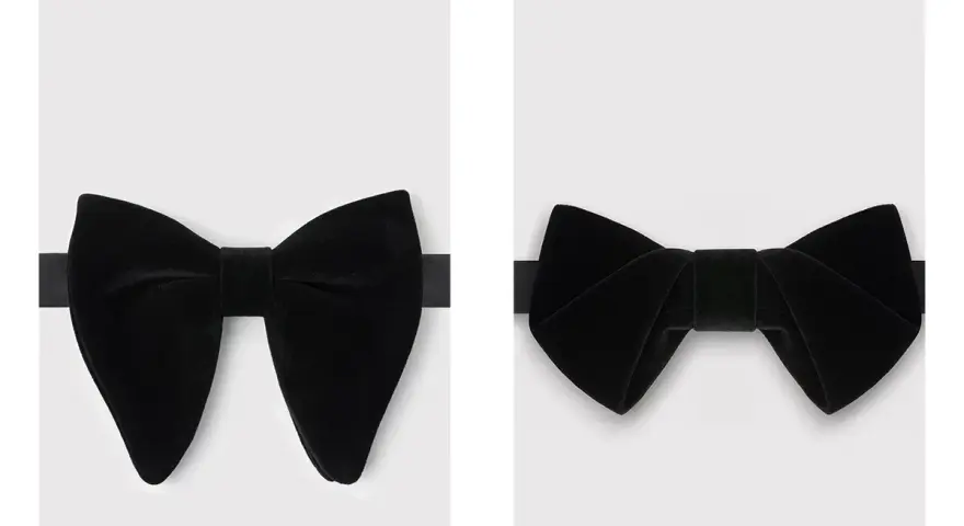 Dwie czarne, aksamitne muchy. Jedna szeroka, druga bardziej klasyczna. Elegancka mucha czy krawat?