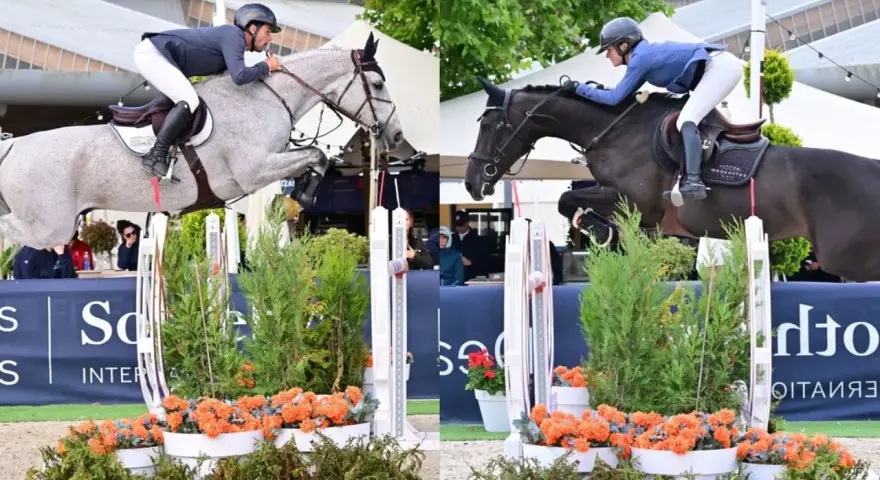 Un cavalier espagnol connu saute un obstacle avec son cheval.