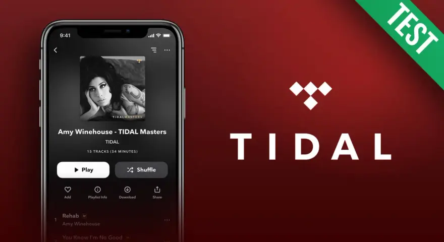 Amy Winehouse Album auf dem Smartphone mit der Tidal App. Die App zeigt "Amy Winehouse - TIDAL Masters" an, bereit zum Abspielen.