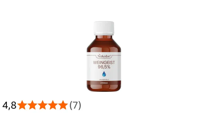Flasche Nakobe Weingeist, 96,5% Alkoholgehalt. Perfekt für diverse Anwendungen.