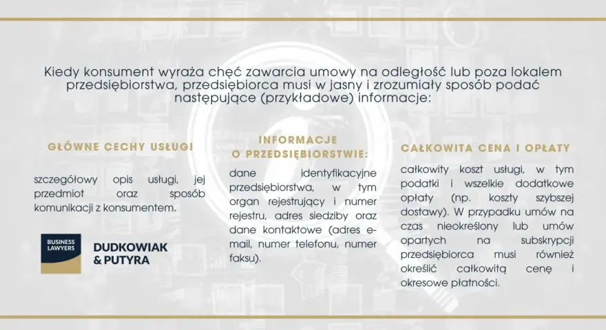 Kiedy konsument chce zawrzeć umowę, przedsiębiorca musi podać informacje o sobie, usługach i cenach. To kluczowe, gdy sprzedawca może odstąpić od umowy.