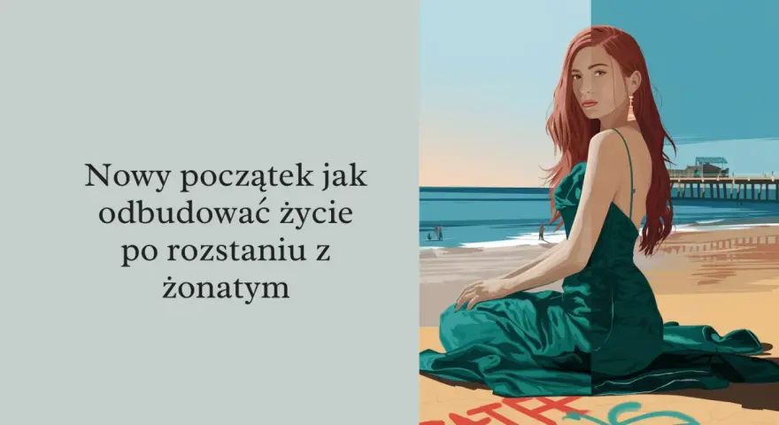 Kobieta w zielonej sukni na plaży, symbolizująca nowy początek po rozstaniu z żonatym.